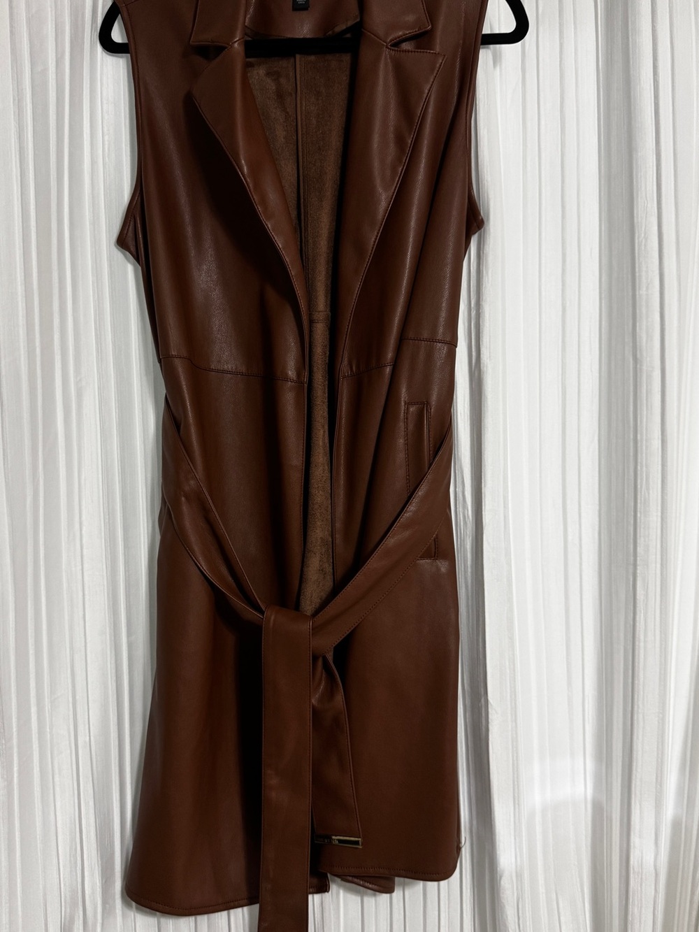 Marc New York Brown Faux-Leather Sleeveless Long Vest with Tie